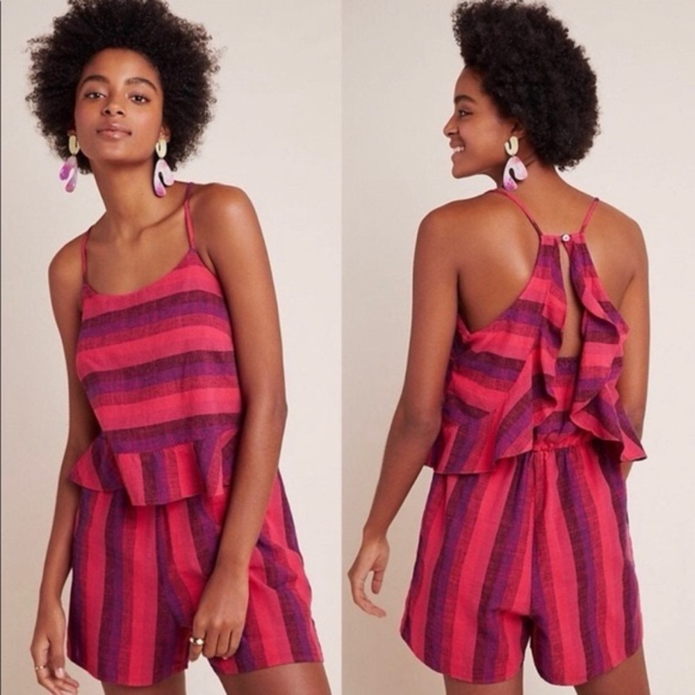 Anthropologie Striped Ruffle Romper